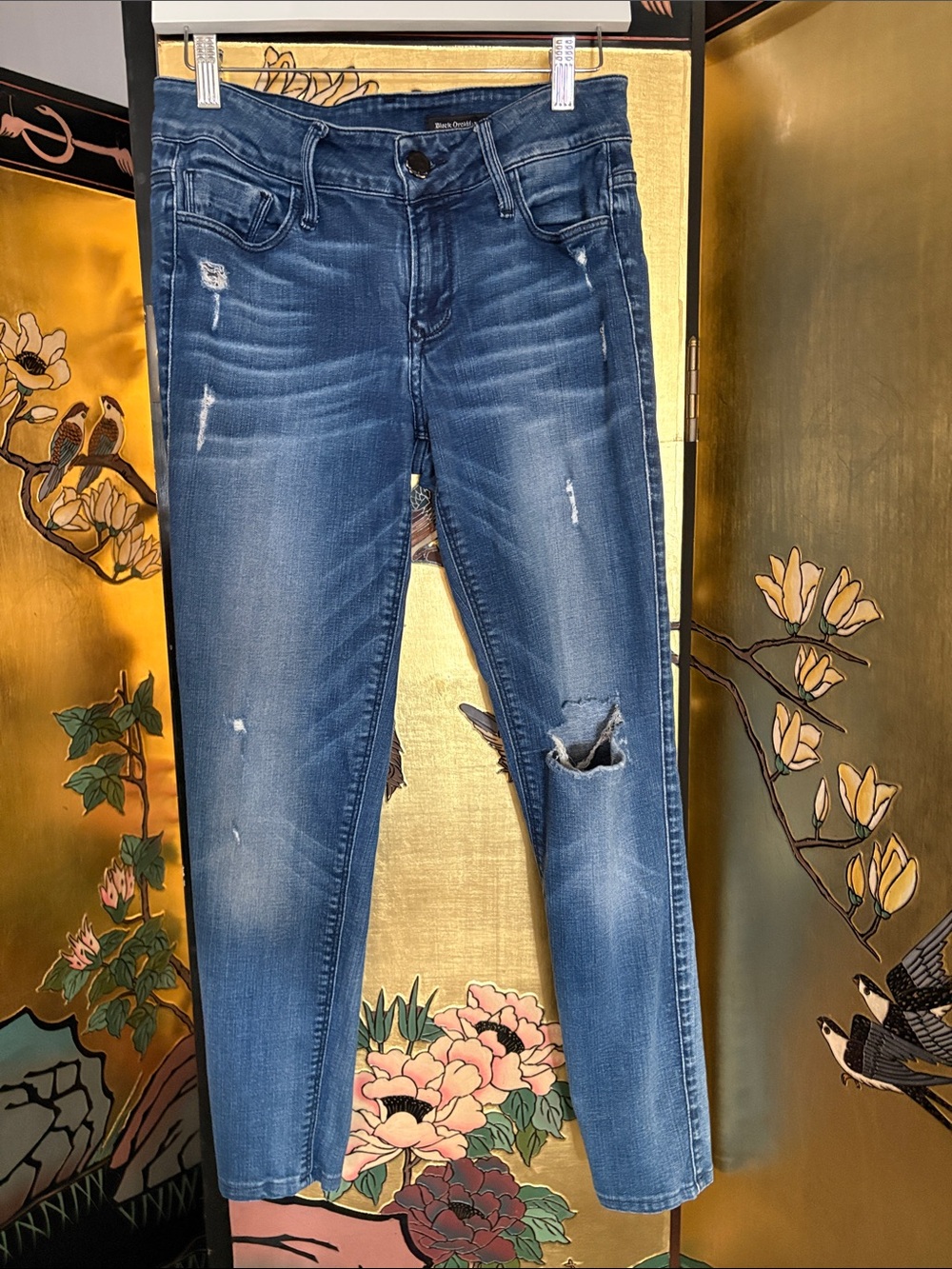 Black Orchid Distressed Dark Blue Skinny Jeans